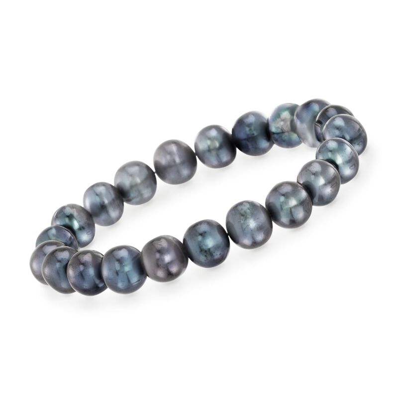 9-10mm Black Cultured Pearl Stretch Bracelet image number 0
