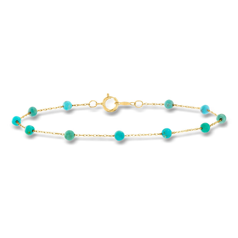 3-3.5mm Turquoise Bead Station Bracelet in 14kt Yellow Gold image number 0