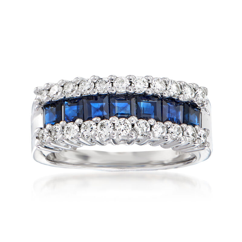 1.40 ct. t.w. Sapphire and .66 ct. t.w. Diamond Ring in 14kt White Gold. Size 7 image number 0