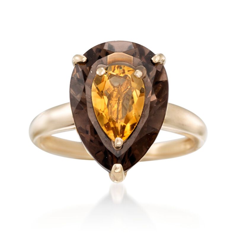 4.00 Carat Smoky Quartz and 1.00 Carat Citrine Ring in 14kt Yellow Gold image number 0