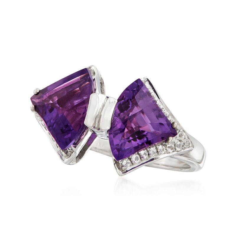 4.20 ct. t.w. Amethyst and .32 ct. t.w. White Topaz Bow Tie Ring in Sterling Silver image number 3