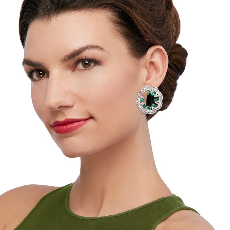 5.00 ct. t.w. Emerald and 4.70 ct. t.w. Diamond Earrings in 18kt White Gold image number 1
