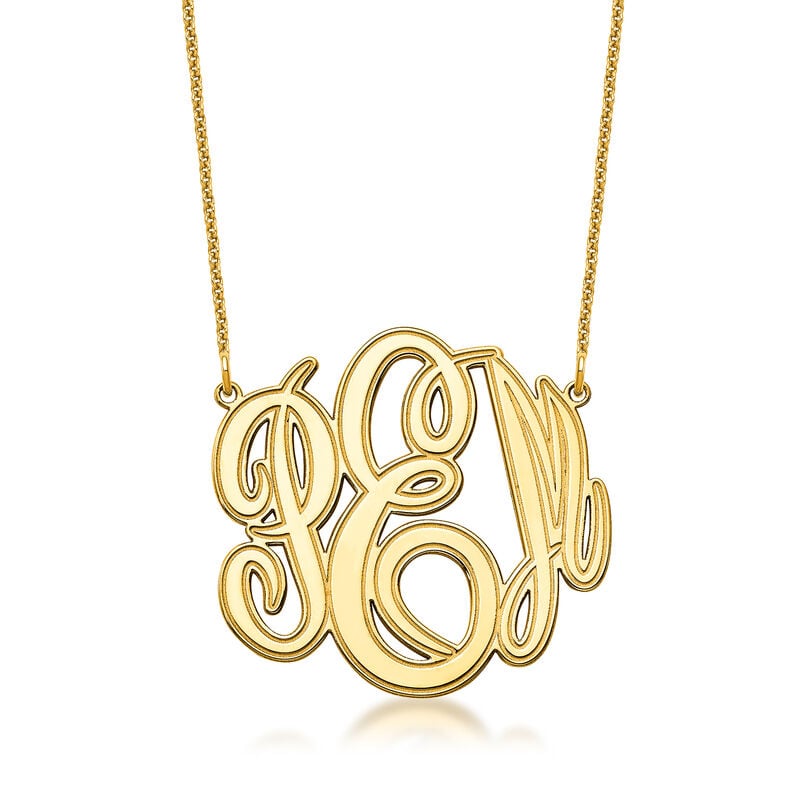 14kt Yellow Gold Etched Personalized Monogram Necklace. 18&quot; image number 0