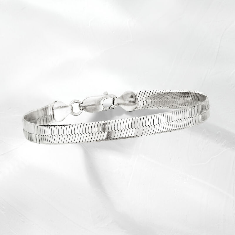Italian 6mm Sterling Silver Herringbone Bracelet. 8&quot; image number 2