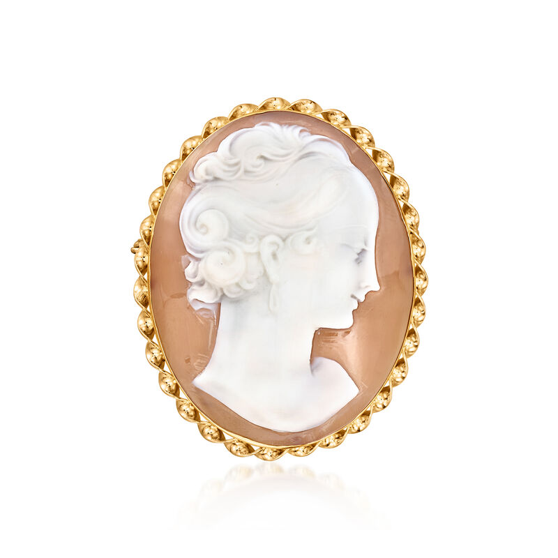 C. 1970 Vintage Brown Shell Cameo Pin/Pendant in 10kt Yellow Gold  image number 3