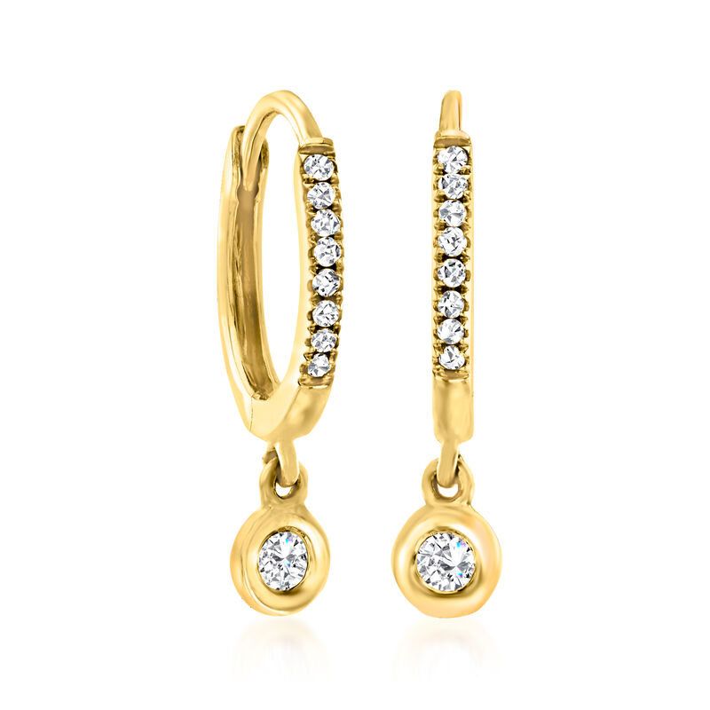 .14 ct. t.w. Diamond Charm Petite Hoop Earrings in 14kt Yellow Gold image number 2