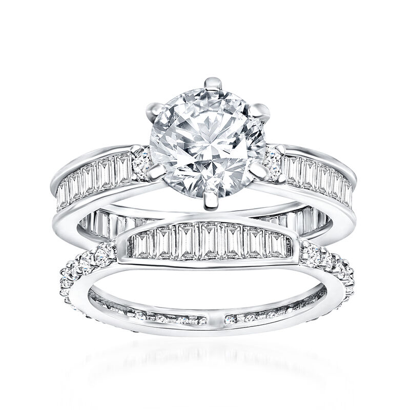 4.10 ct. t.w. CZ Bridal Set: Engagement and Wedding Rings in Sterling Silver image number 0