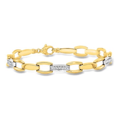 Italian .15 ct. t.w. Diamond Link Bracelet in 18kt Two-Tone Gold