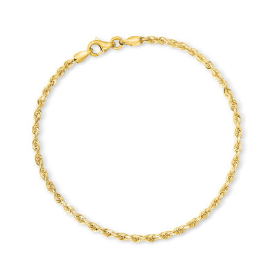 2.5mm Solid 14kt Yellow Gold Diamond-Cut Rope-Chain Bracelet