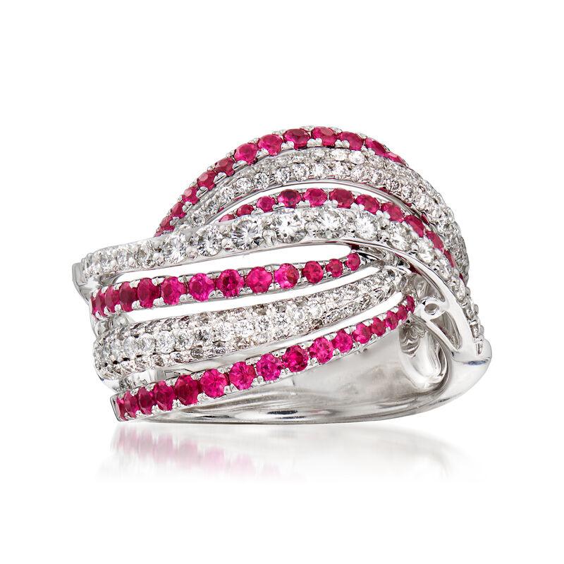 C. 1990 Vintage Piero Milano .87 ct. t.w. Diamond and .85 ct. t.w. Ruby Wave Ring in 18kt White Gold. Size 6.5 image number 0