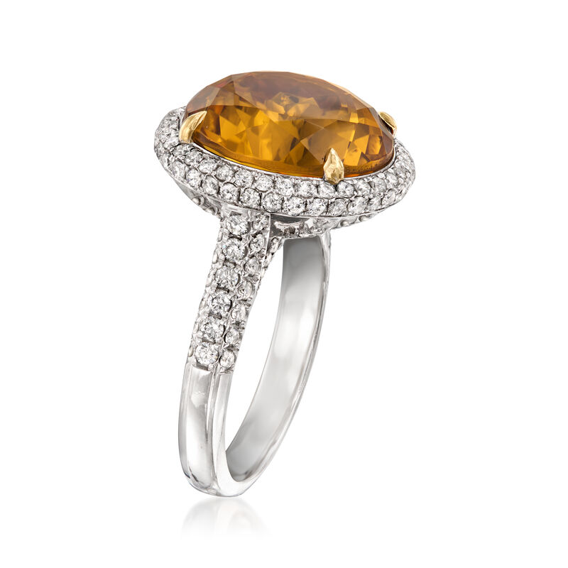 C. 1990 Vintage 7.58 Carat Citrine Ring with 1.60 ct. t.w. Diamonds in 18kt White Gold. Size 6 image number 2