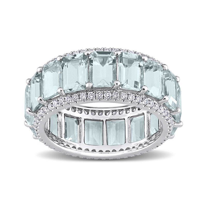 8.25 ct. t.w. Aquamarine Eternity Band with .57 ct. t.w. Diamonds in 14kt White Gold image number 0