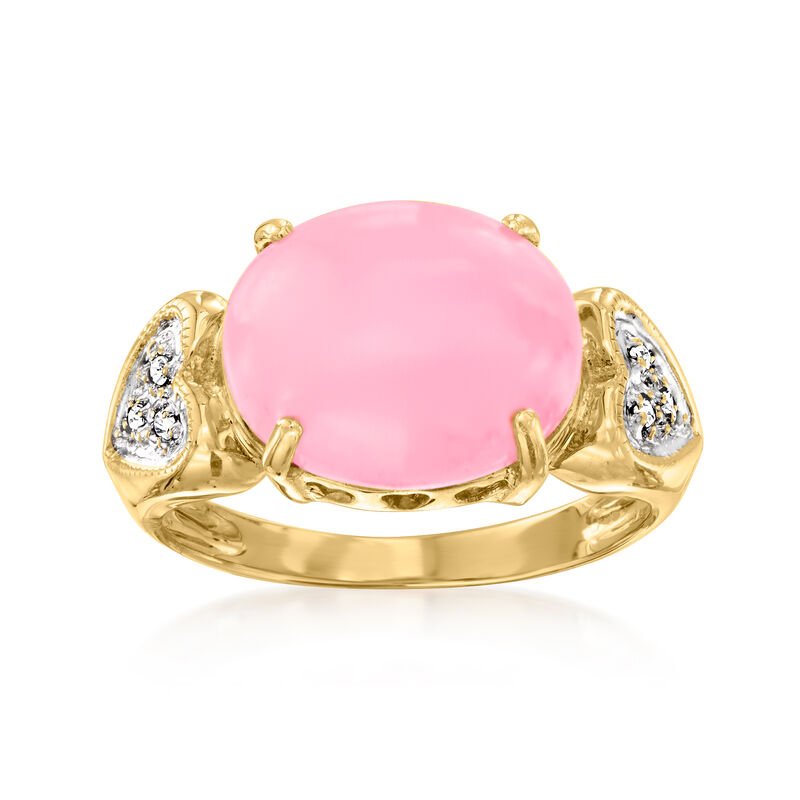 C. 1990 Vintage Pink Jade Heart Ring with Diamond Accents in 14kt Yellow Gold image number 0