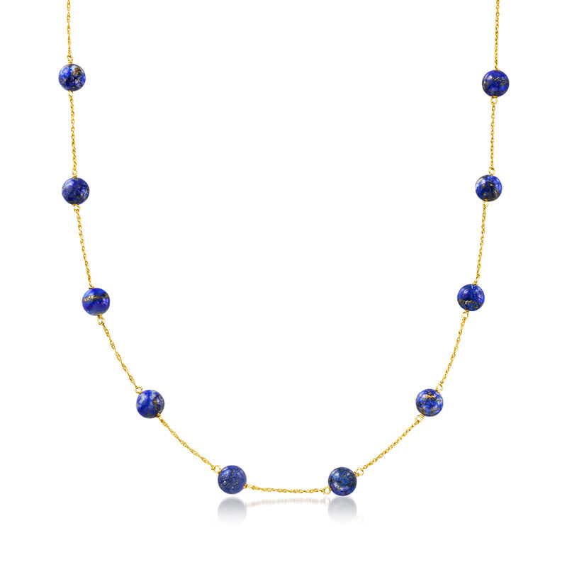 8mm Lapis Bead Station Necklace in 14kt Yellow Gold image number 0