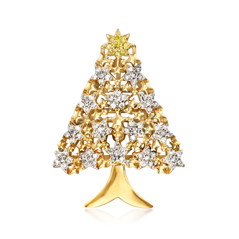 .50 ct. t.w. Yellow and White Diamond Christmas Tree Pin in 18kt Gold Over Sterling image number 0