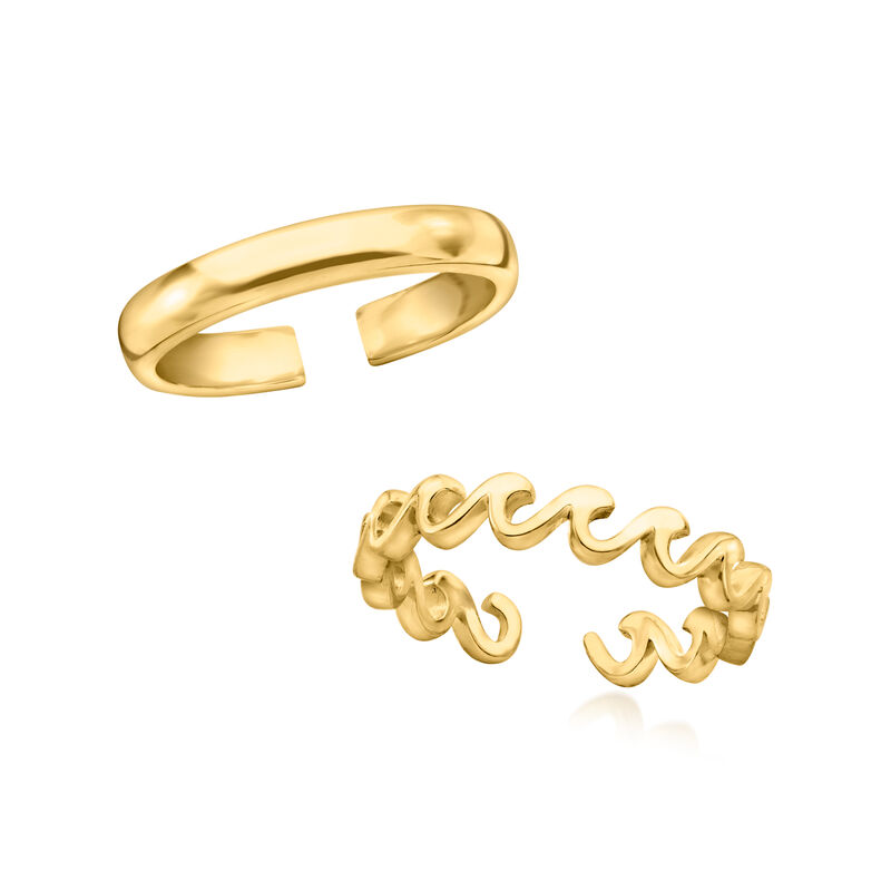 18kt Gold Over Sterling Jewelry Set: Two Toe Rings. Size 4 image number 3
