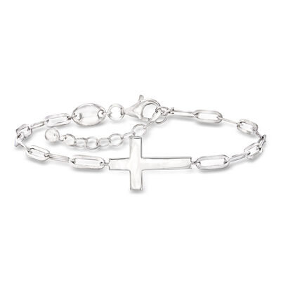 Charles Garnier Sterling Silver Cross Paper Clip Link Bracelet