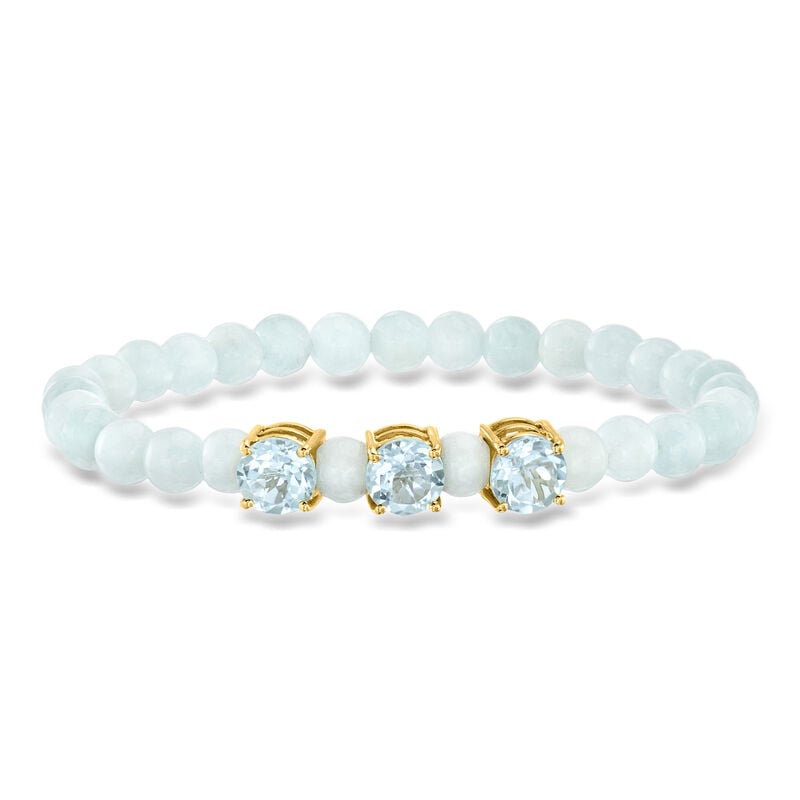 40.00 ct. t.w. Milky Aquamarine Bead Stretch Bracelet with 4.80 ct. t.w. Sky Blue Topaz in 18kt Gold Over Sterling image number 0