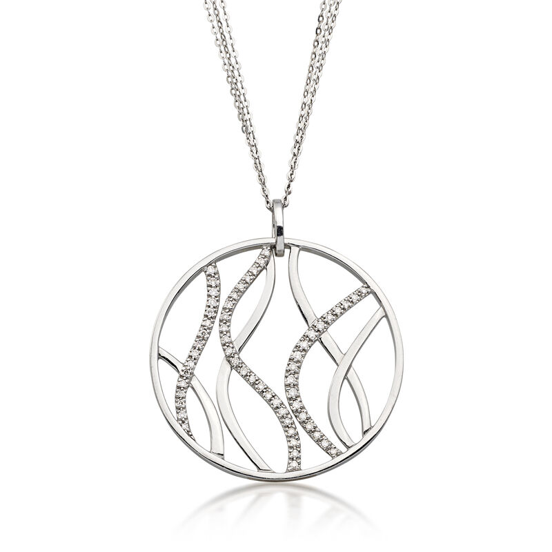 C. 1990 Vintage .57 ct. t.w. Diamond Openwork Three-Strand Pendant Necklace in 14kt White Gold. 18" image number 0
