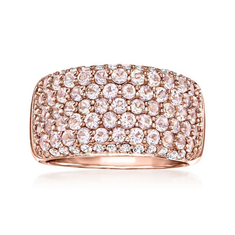1.10 ct. t.w. Morganite and .60 ct. t.w. White Zircon Ring in 18kt Rose Gold Over Sterling. Size 7 image number 0