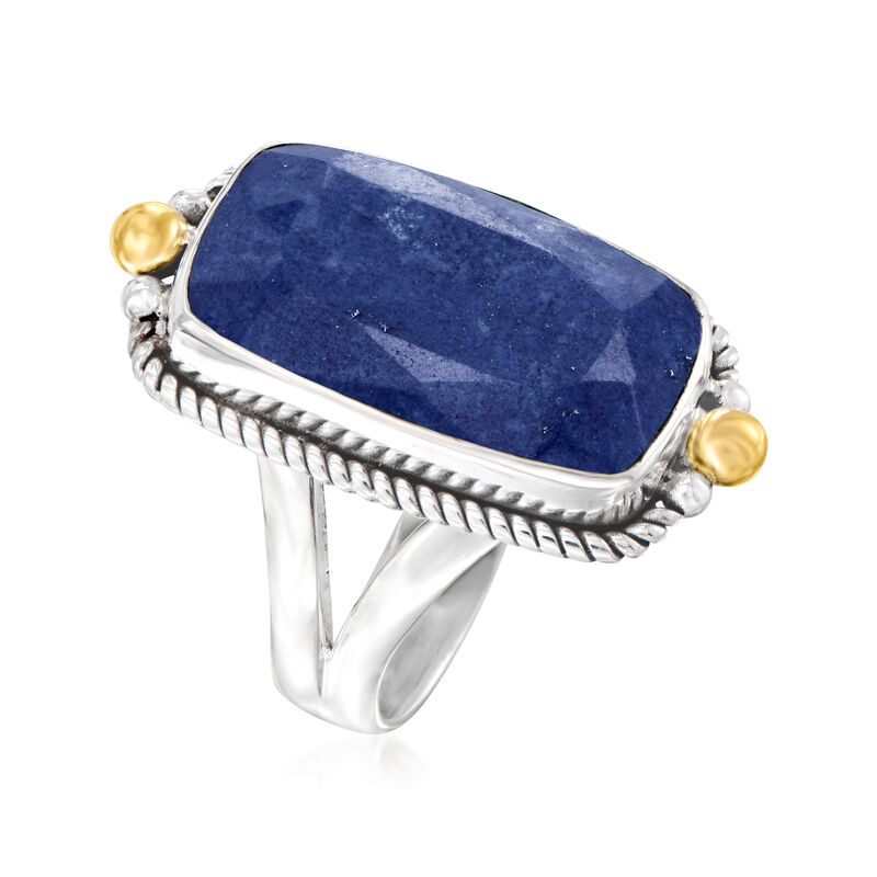Lapis Roped-Edge Ring in Sterling Silver with 18kt Gold Over Sterling image number 2