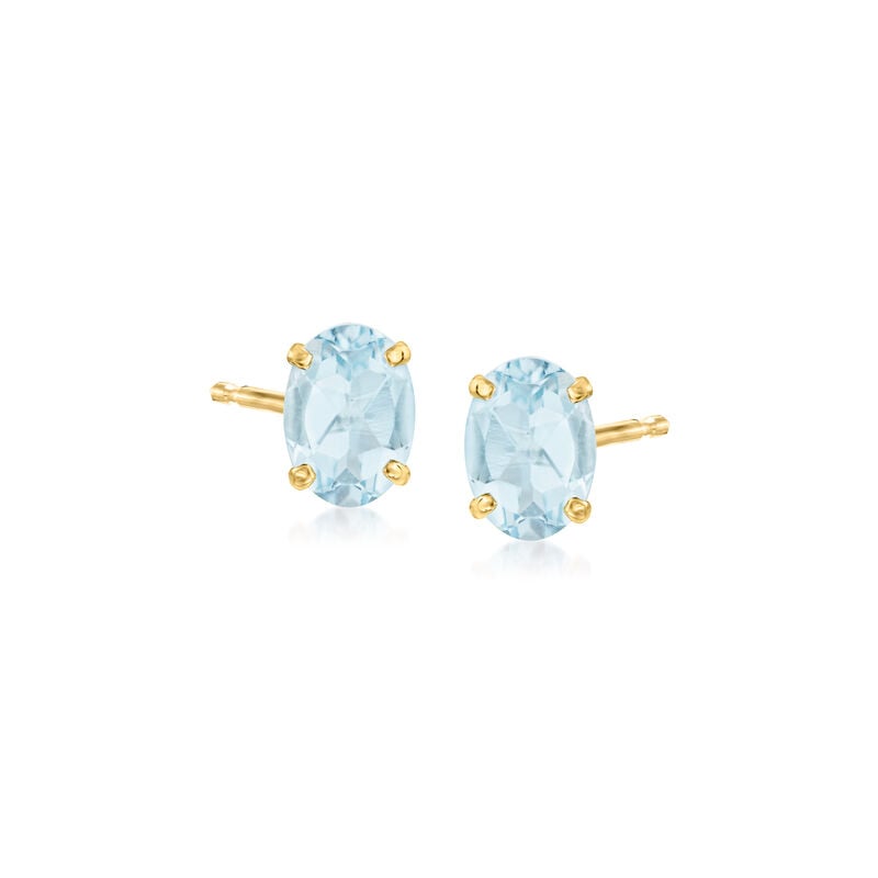 1.20 ct. t.w. Aquamarine Oval Stud Earrings in 14kt Yellow Gold image number 0