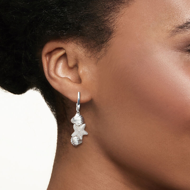 Sterling Silver Seashell and Starfish Drop Earrings  image number 1