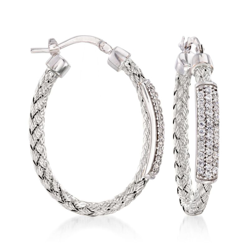 Charles Garnier &quot;Nardini&quot; .60 ct. .W. CZ Oval Hoop Earrings in Sterling Silver image number 0