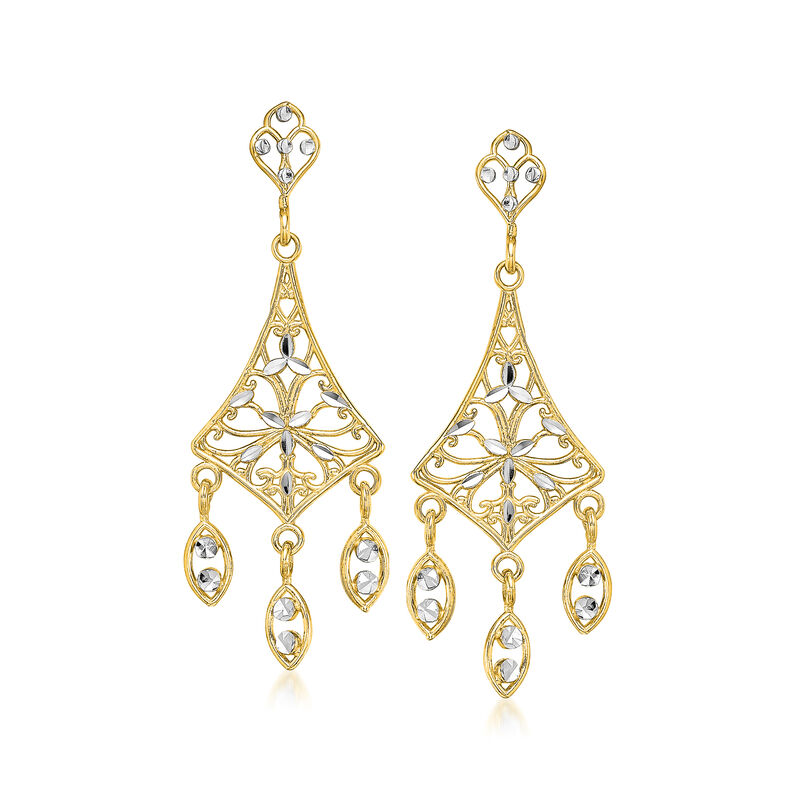 10kt Two-Tone Gold Filigree Chandelier Earrings  image number 0