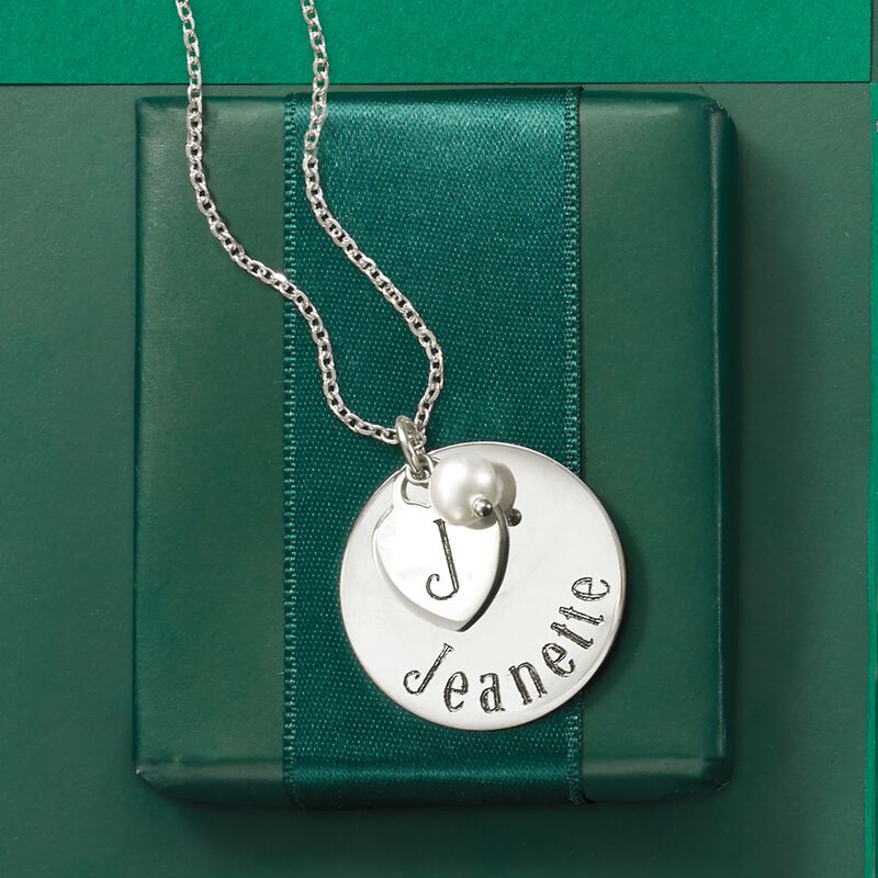 Italian Sterling Silver Personalized Charm Necklace with 6mm Cultured Pearl. 18&quot; image number 5
