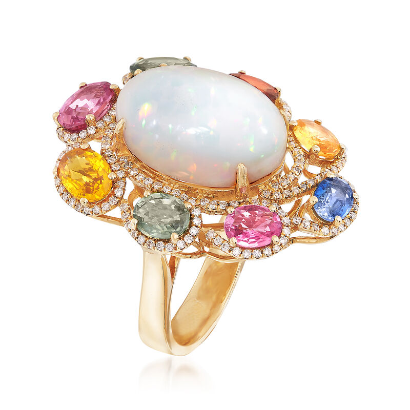 Opal and 3.95 ct. t.w. Multicolored Multi-Gem Ring in 18kt Yellow Gold image number 2