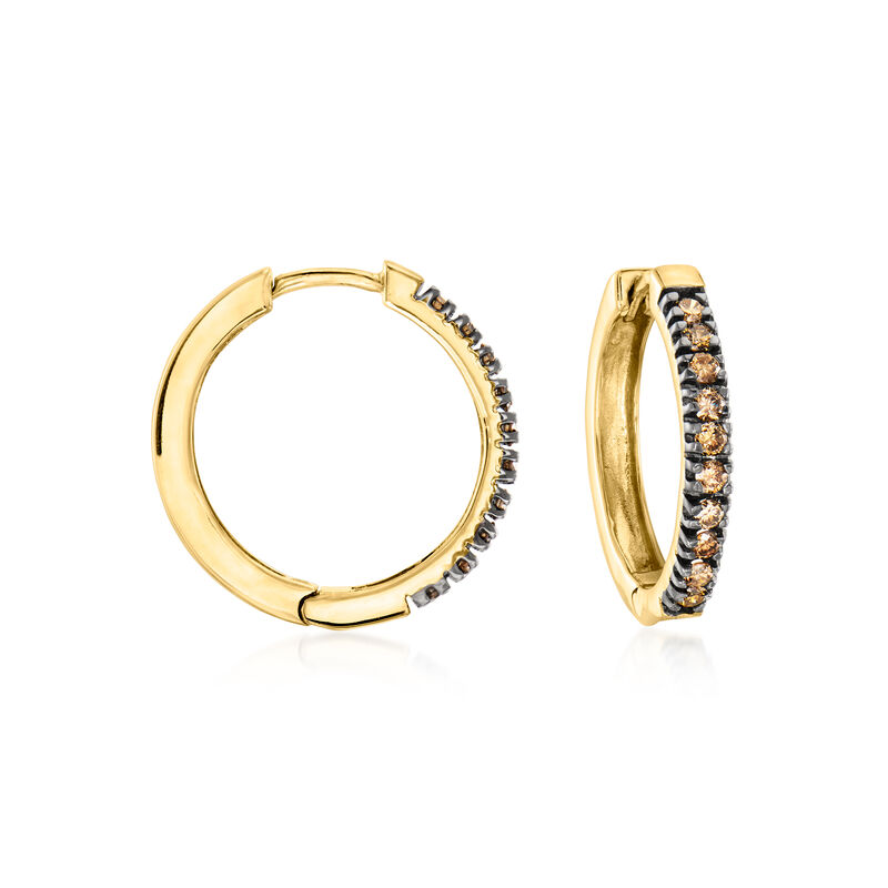 .50 ct. t.w. Brown Diamond Hoop Earrings in 18kt Gold Over Sterling. 3/4&quot; image number 0