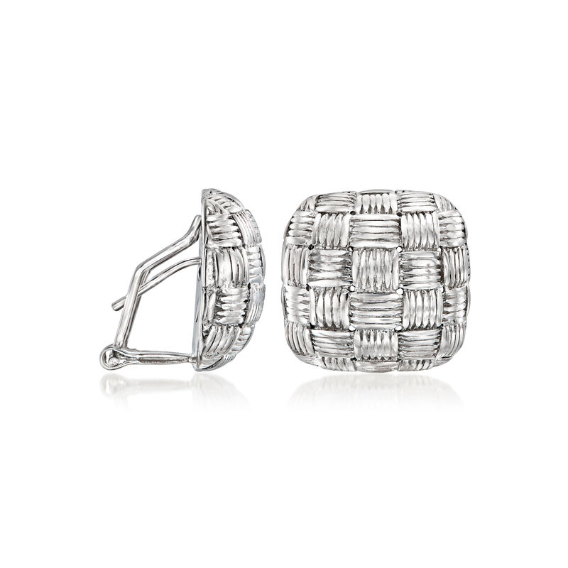 Sterling Silver Basketweave Square Dome Earrings image number 2