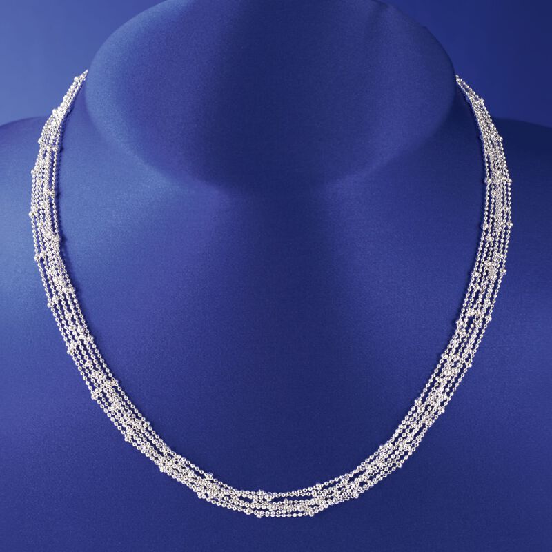 Italian Sterling Silver Seven Strand Bead Chain Necklace. 18&quot; image number 4