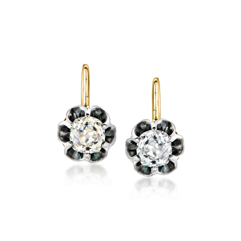 C. 1900 Vintage .75 ct. t.w. Diamond Drop Earrings in Sterling Silver and 14kt Yellow Gold image number 0