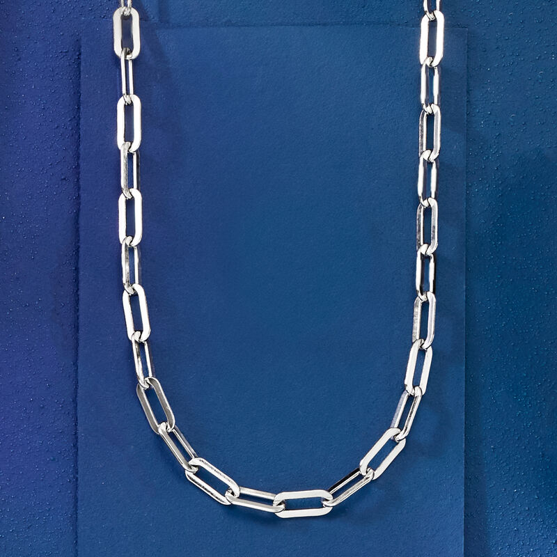 Italian Sterling Silver Paper Clip Link Necklace. 16" image number 5