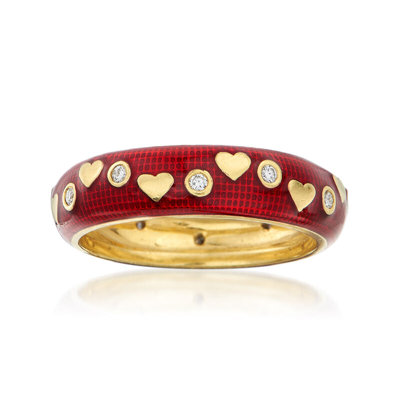 C. 2000 Vintage Hidalgo .12 ct. t.w. Diamond and Red Enamel Heart Ring in 18kt Yellow Gold. Size 6.5 image number 0
