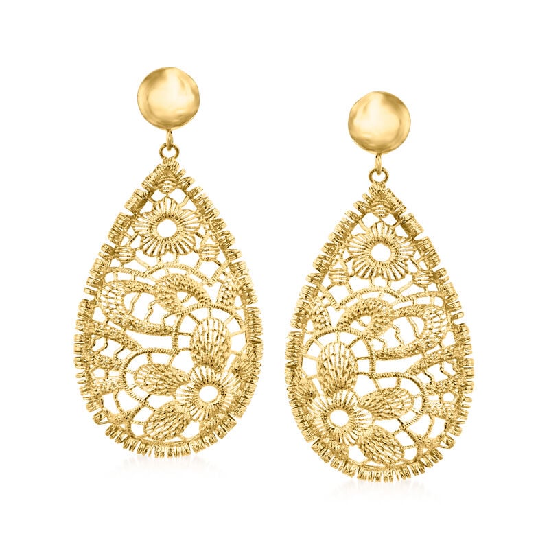 Italian 18kt Gold Over Sterling Floral Lace Teardrop Earrings