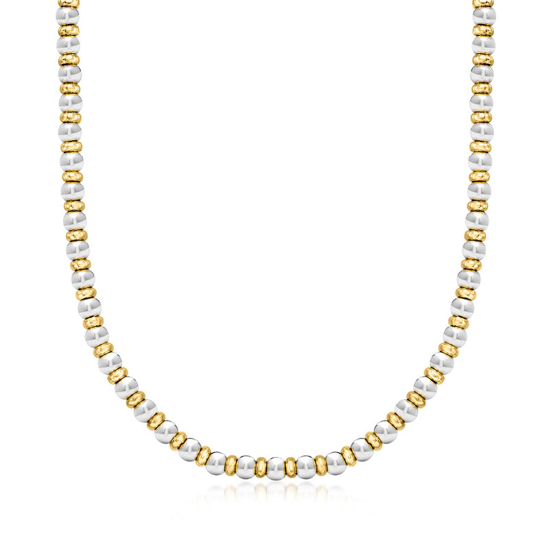 Italian Sterling Silver and 22kt Gold Over Sterling Bead Necklace. 18&quot; image number 1