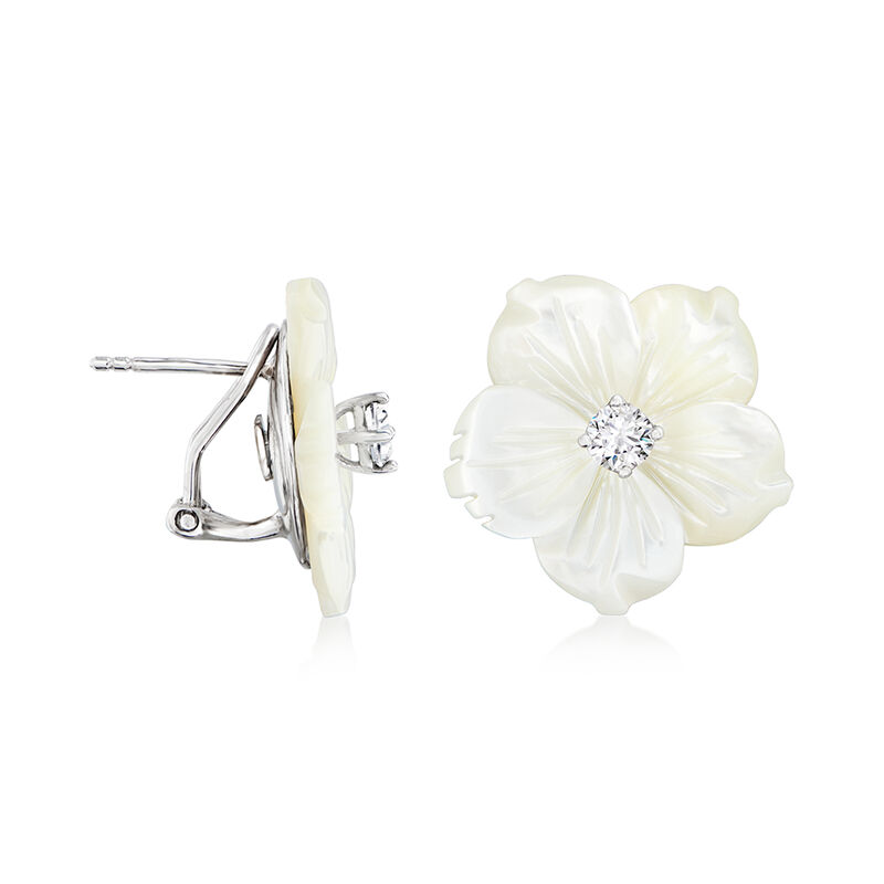 Italian Mother-of-Pearl and .40 ct. t.w. CZ Flower Earrings in Sterling Silver image number 2