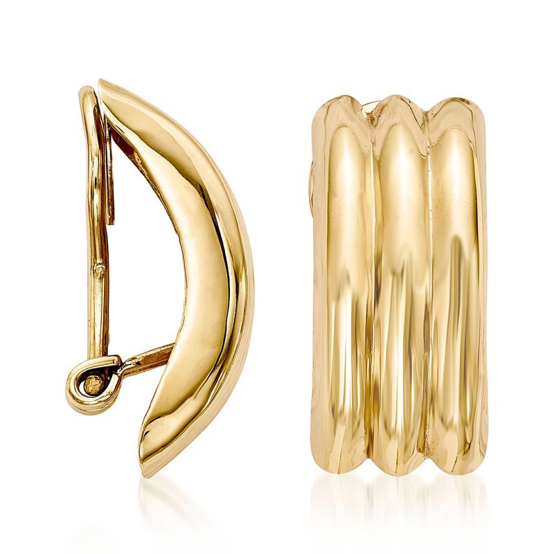 14kt Yellow Gold Curved Three-Row Clip-On Earrings image number 1
