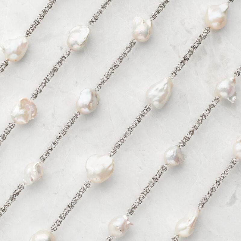 14-16mm Cultured Baroque Pearl Byzantine Station Necklace in Sterling Silver image number 3