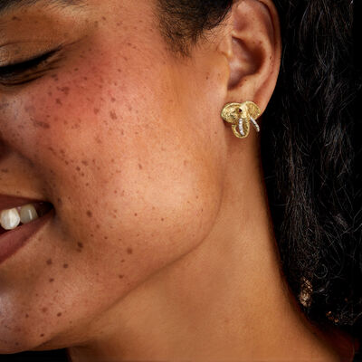 C. 1970 Vintage .20 ct. t.w. Diamond Elephant Earrings with Rubies in 18kt Yellow Gold