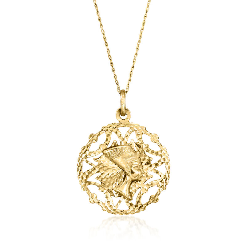 C. 1980 Vintage 14kt Yellow Gold Nefertiti and Lady Justice Reversible Pendant Necklace image number 0