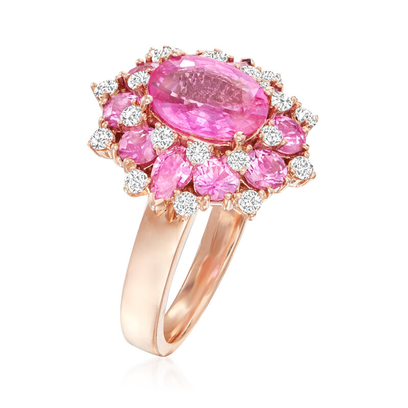 5.90 ct. t.w. Pink Sapphire and .55 ct. t.w. Diamond Ring in 14kt Rose Gold image number 2