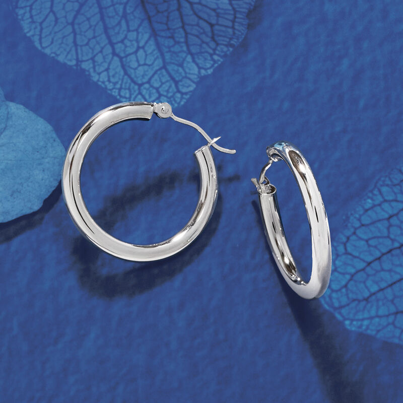 3mm 14kt White Gold Hoop Earrings. 1" image number 3