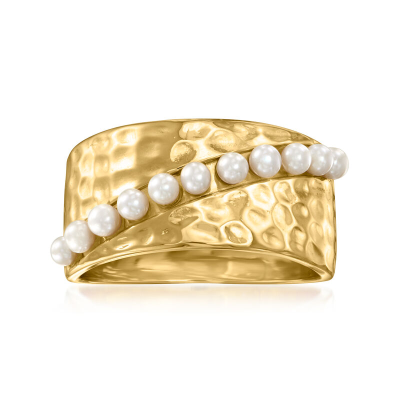 2-2.5mm Cultured Pearl Stripe Ring in 18kt Gold Over Sterling image number 0