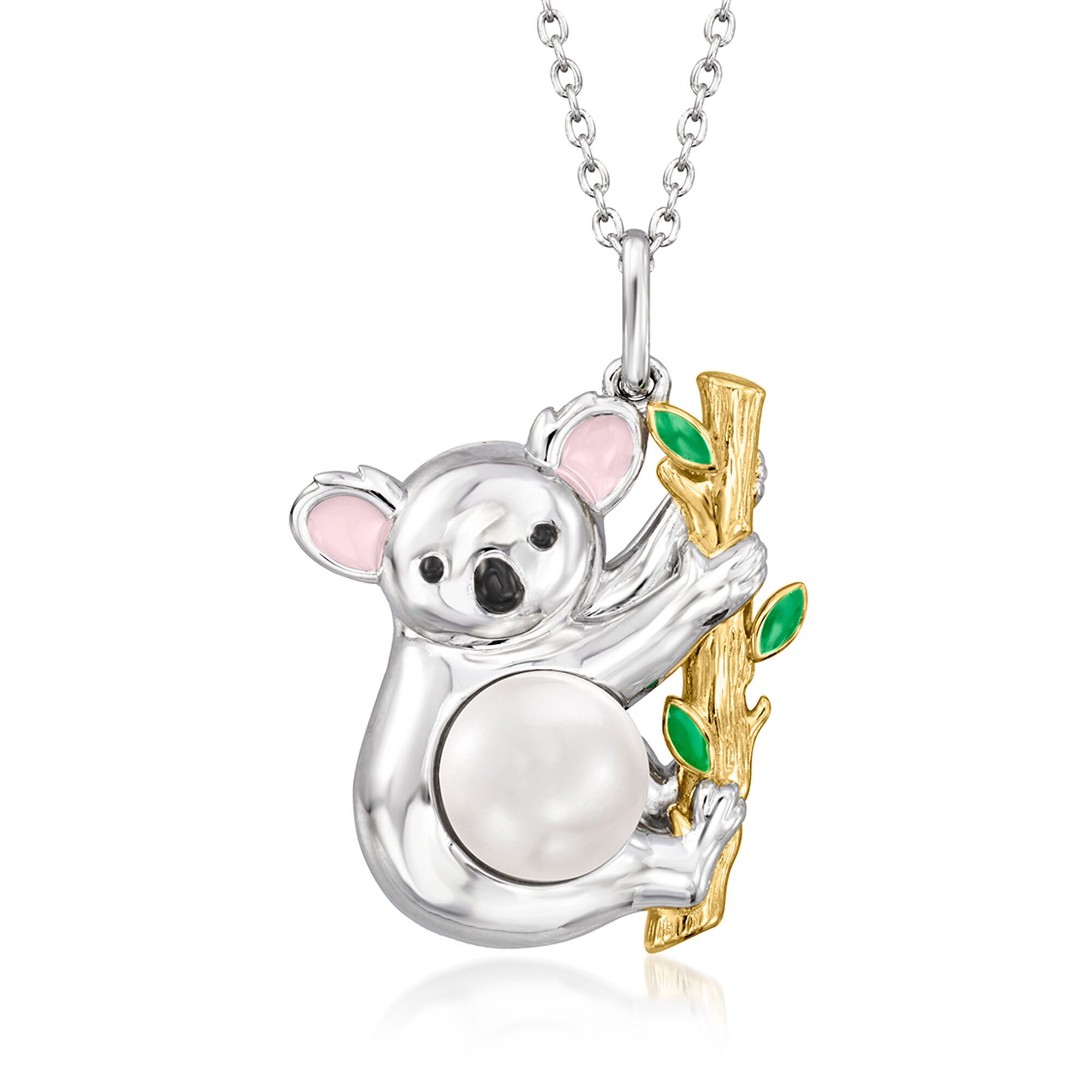 8-8.5mm Cultured Pearl Koala Pendant Necklace with Multicolored