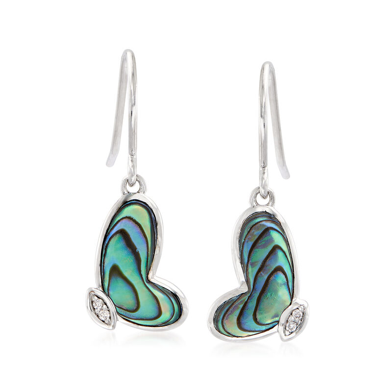 Abalone Shell Butterfly Wing Drop Earrings in Sterling Silver image number 0