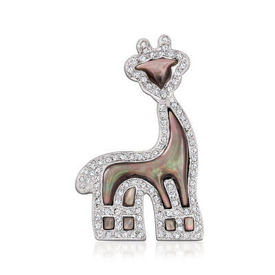 C. 2000 Vintage Black Mother-of-Pearl Giraffe Pin with .75 ct. t.w. Diamonds in 18kt White Gold